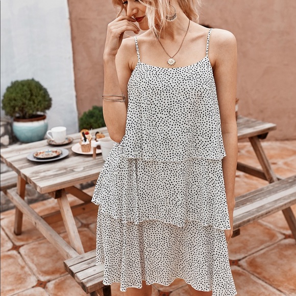 🔥 White Dot Print Tiered Slip Dress - Picture 6 of 8